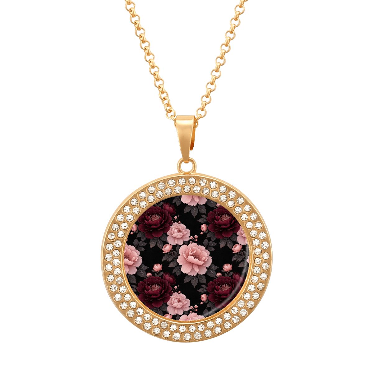 Round Rhinestone Pendant Necklace 01peoniegardenaop
