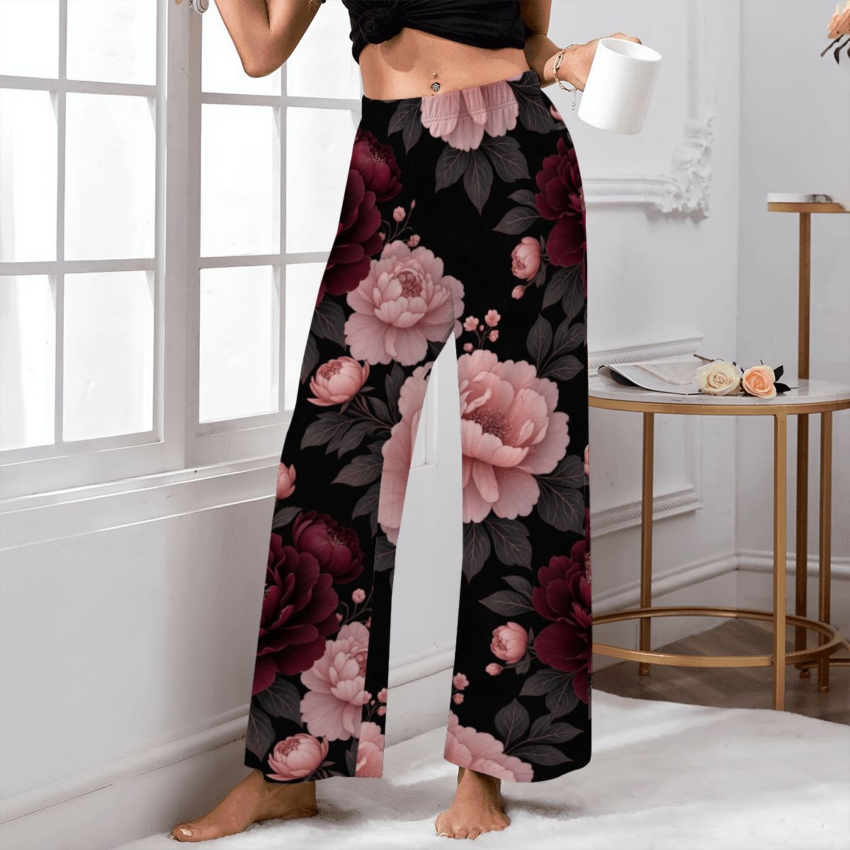 Women's Pajama Pants (Made in USA) 01peoniegardenaop