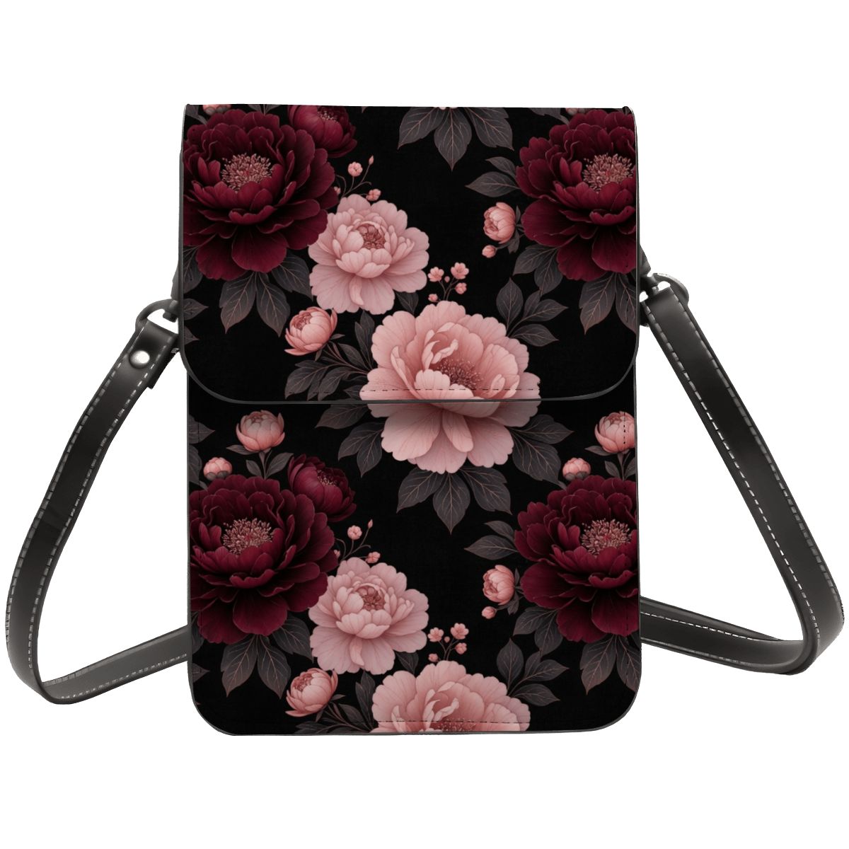 Leather Cell Phone Purse With Shoulder Strap 01peoniegardenaop