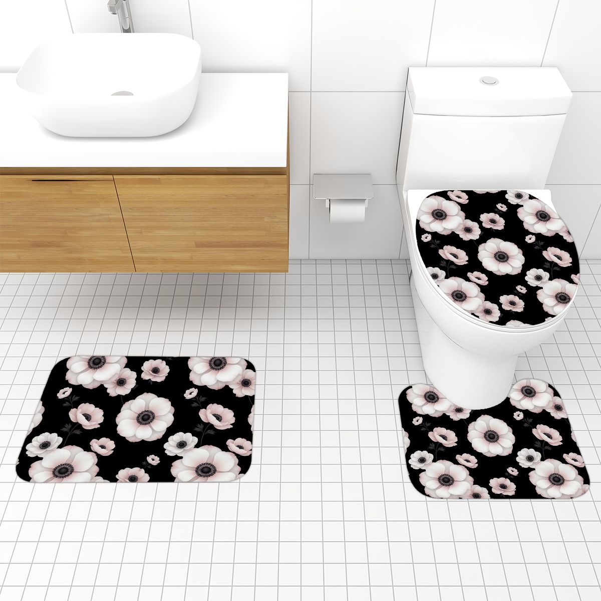 Bathroom Rugs Set 3 pcs 21anemonynoiraop