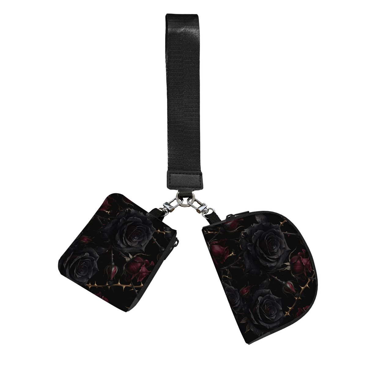 Dual Pouch Keychain Wristlet Wallet 09noirroseaopbezfald
