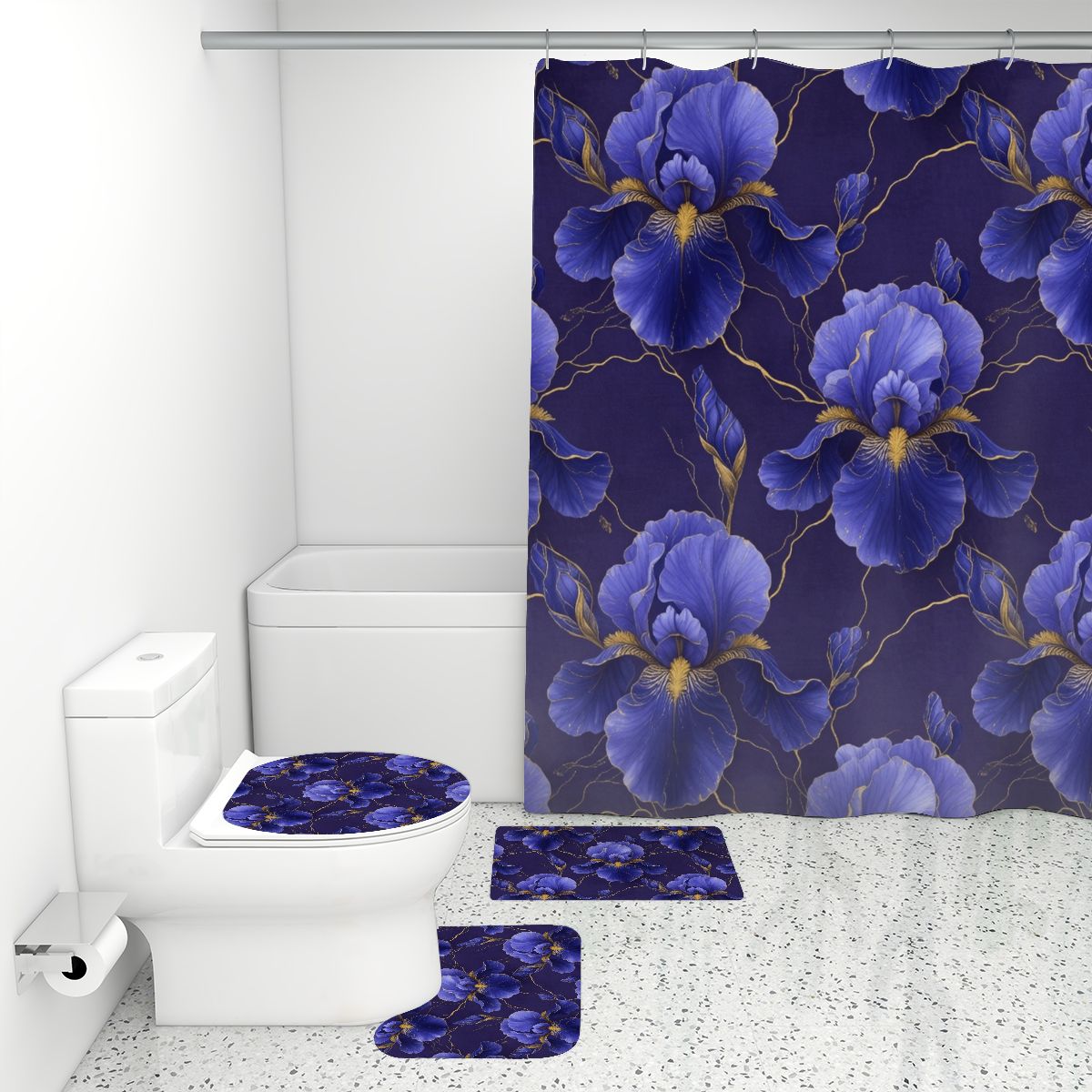 Bathroom Rugs Set with Shower Curtain 4 pcs 38irysyv2aop