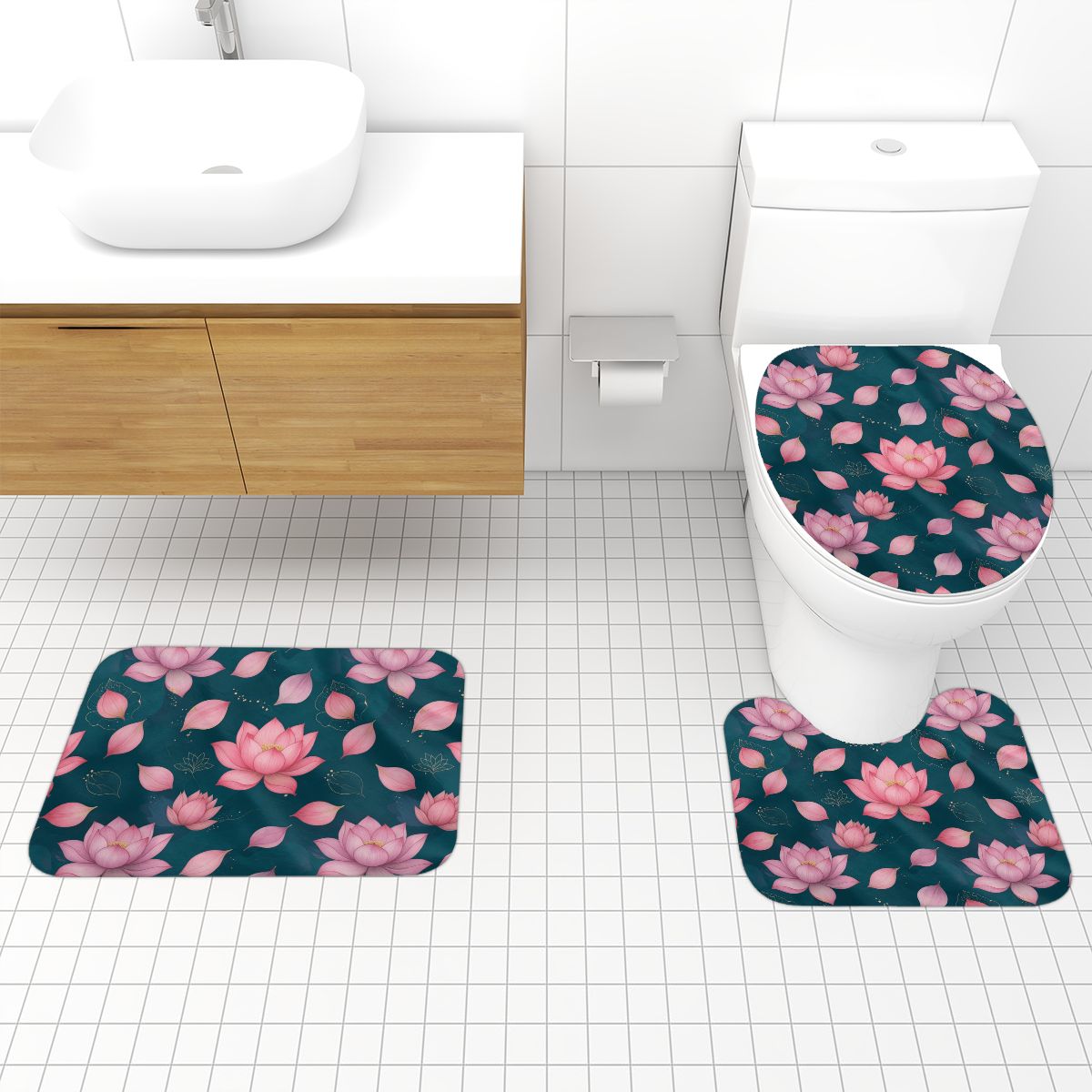 Bathroom Rugs Set 3 pcs 40lotosyv2aop