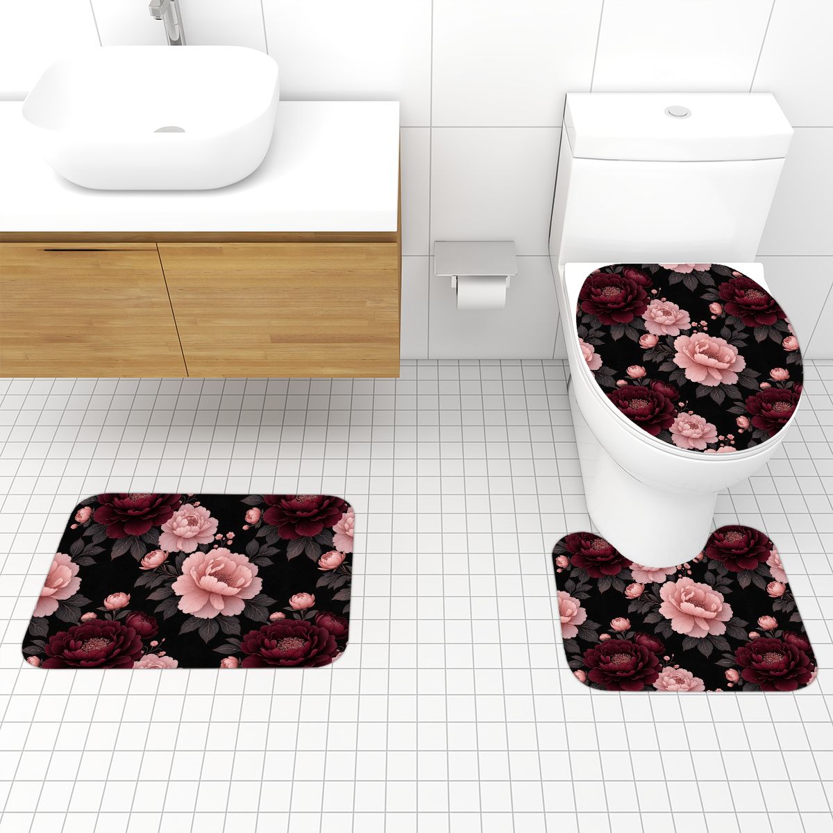 Bathroom Rugs Set 3 pcs 01peoniegardenaop