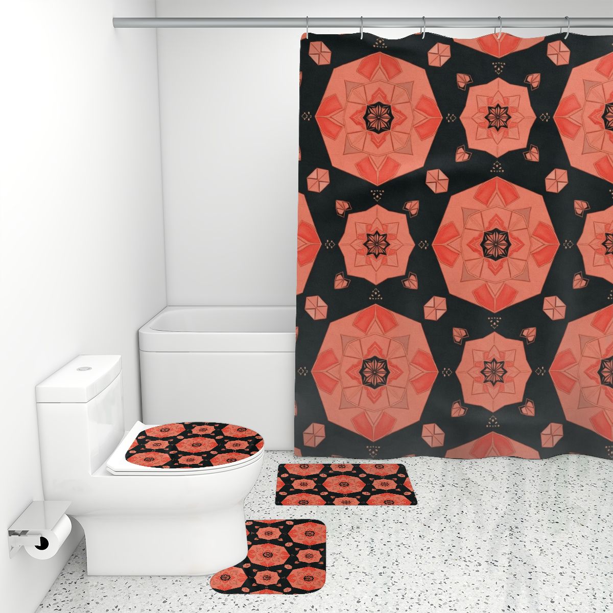 Bathroom Rugs Set with Shower Curtain 4 pcs 41cameliav2aop