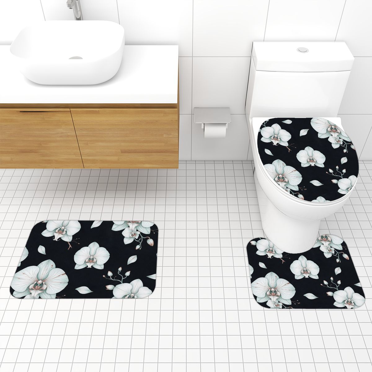 Bathroom Rugs Set 3 pcs 03orchideenocaop