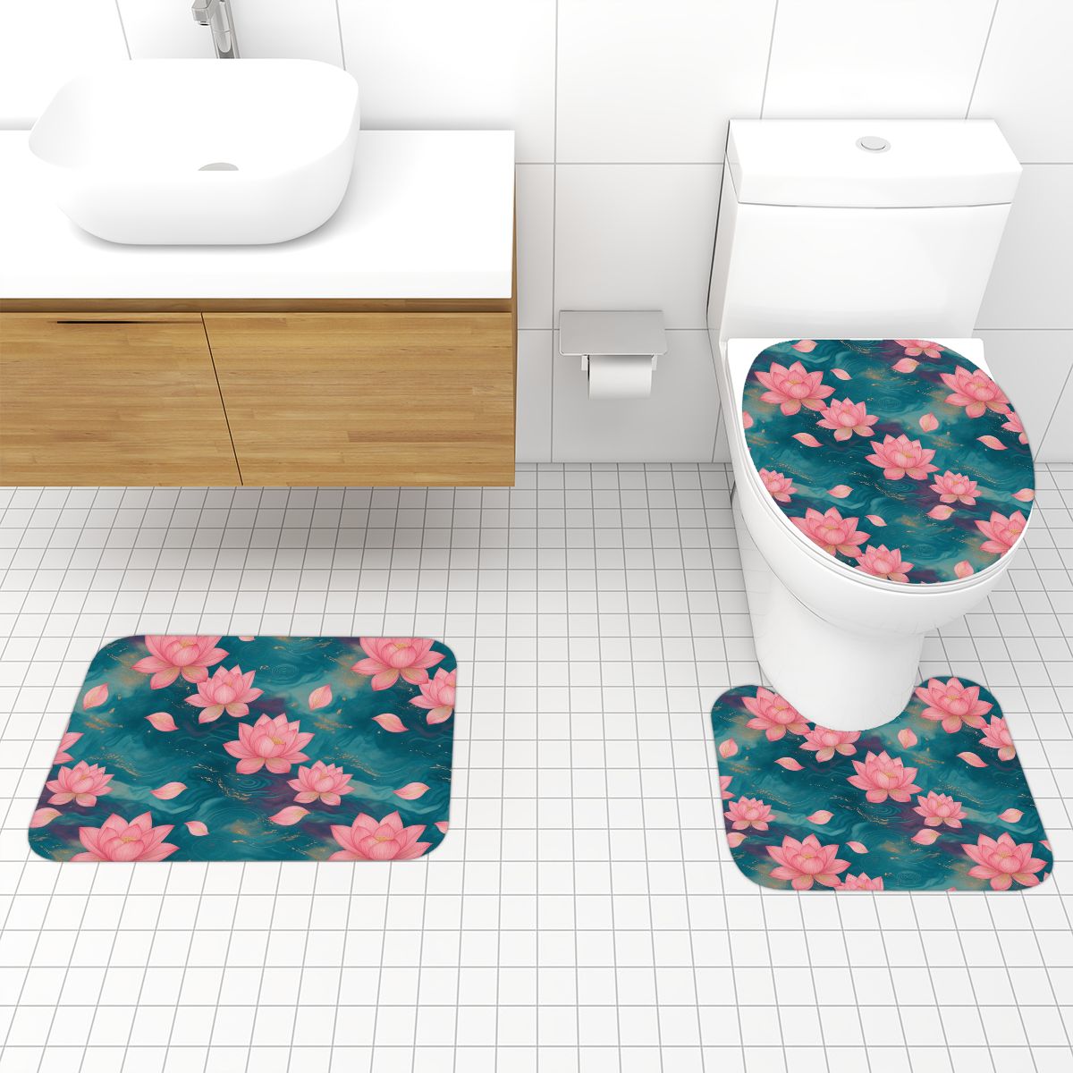 Bathroom Rugs Set 3 pcs 15lotosytealaop