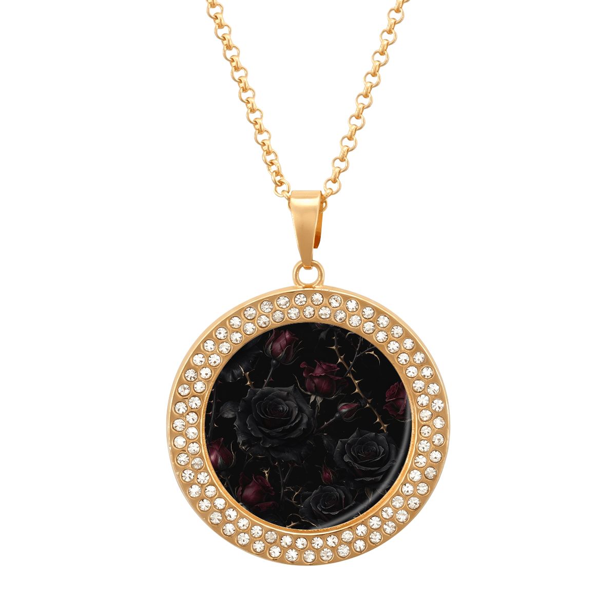 Round Rhinestone Pendant Necklace 09noirroseaopbezfald