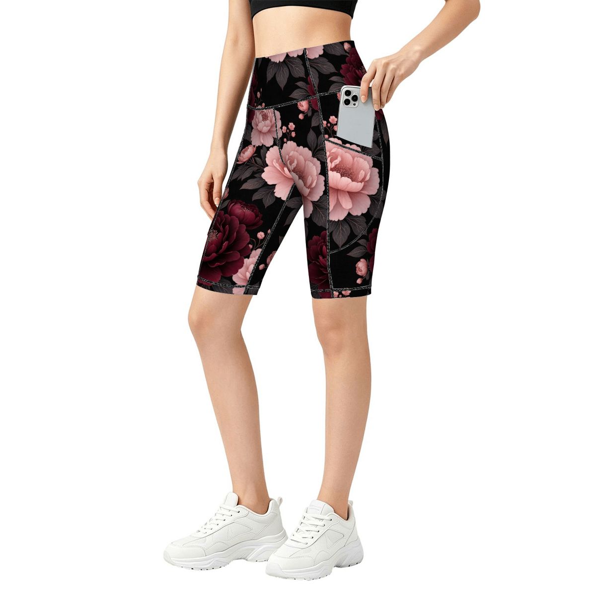 Women's Biker Shorts with Pockets 01peoniegardenaop