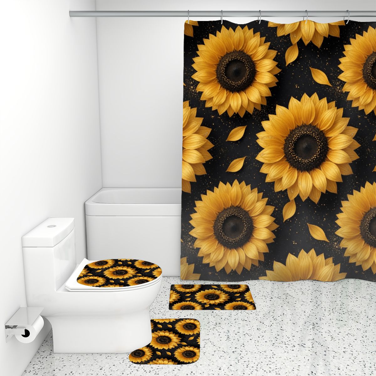 Bathroom Rugs Set with Shower Curtain 4 pcs 47slonecznikiv2aop