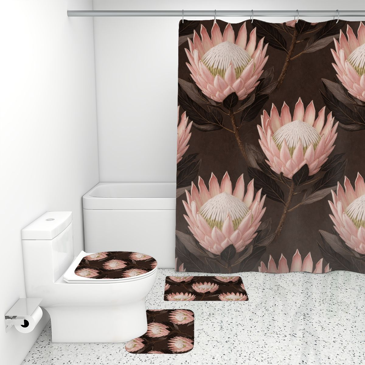 Bathroom Rugs Set with Shower Curtain 4 pcs 45proteav2aop