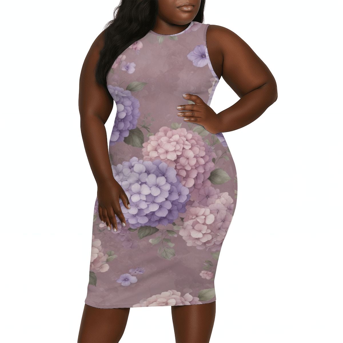 Women's Plus Size Sleeveless Dress 08hortensjelawendaaop