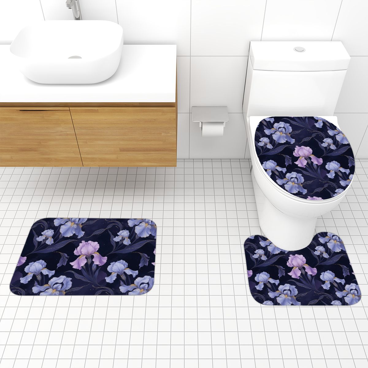 Bathroom Rugs Set 3 pcs 13irysyindigoaop
