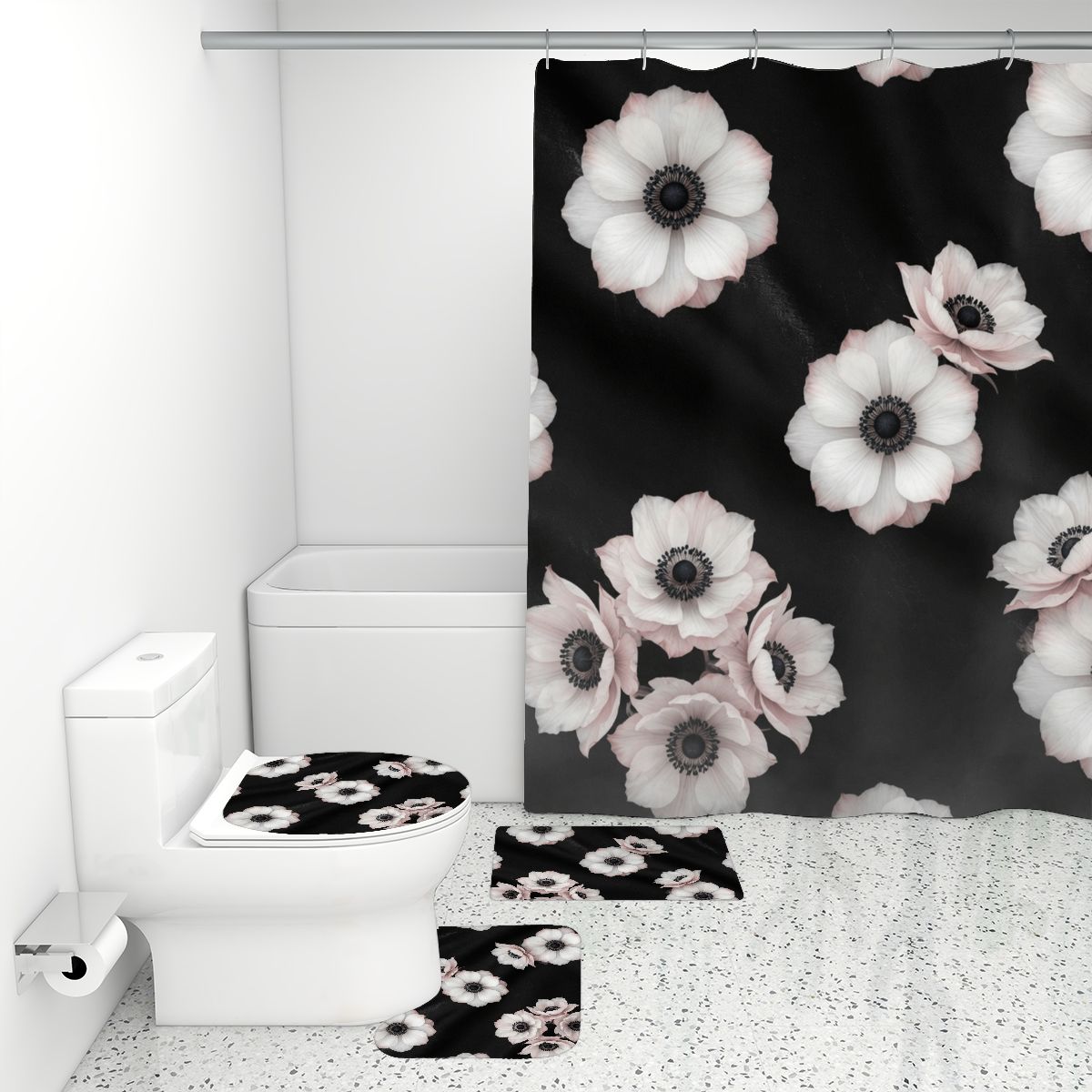 Bathroom Rugs Set with Shower Curtain 4 pcs 46anemonyv2aop
