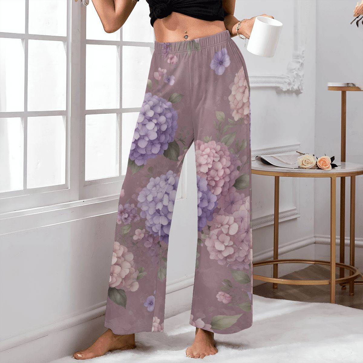 Women's Pajama Pants (Made in USA) 08hortensjelawendaaop