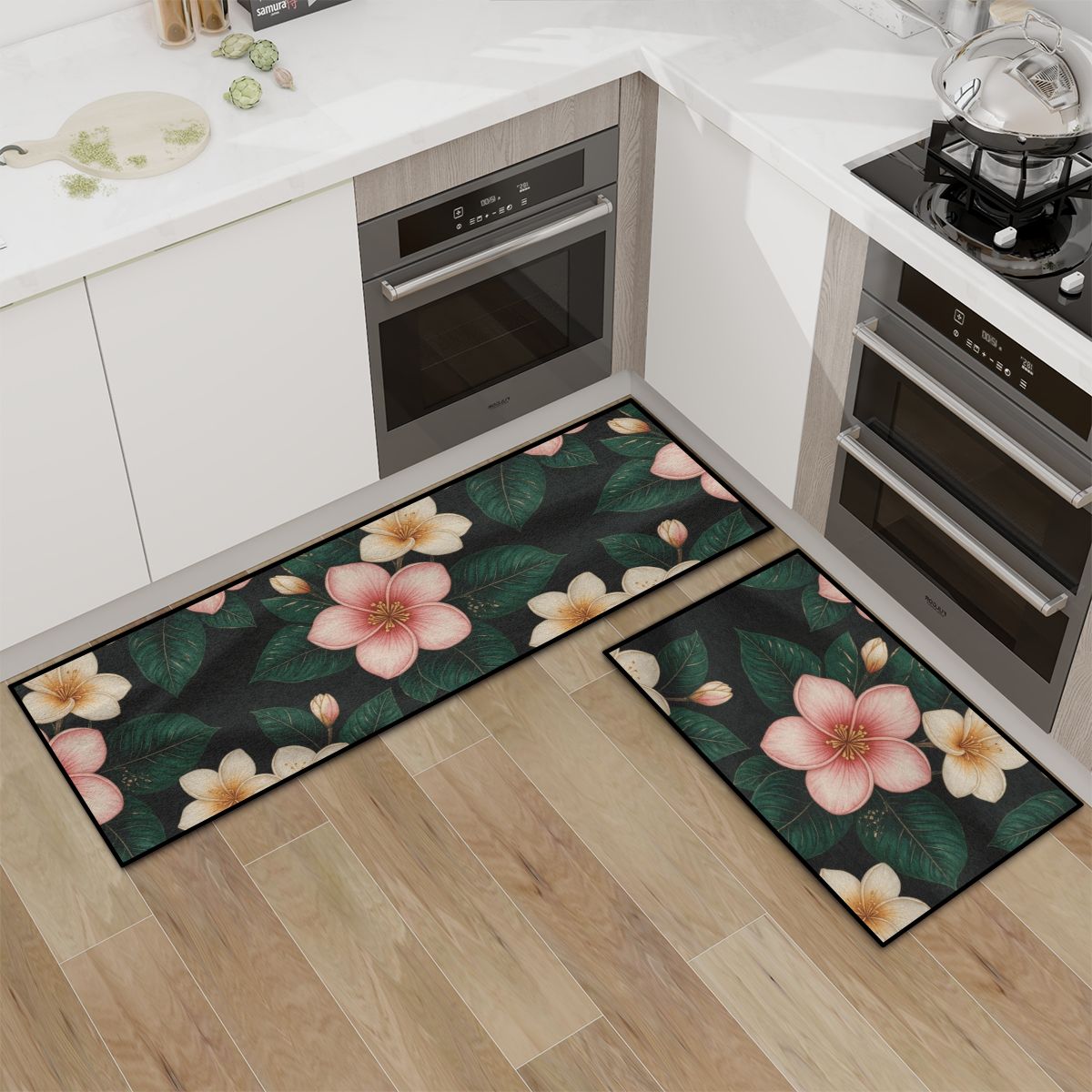 Kitchen Area Rug Set for Floor NonSlip Washable 35plumeriav2aop
