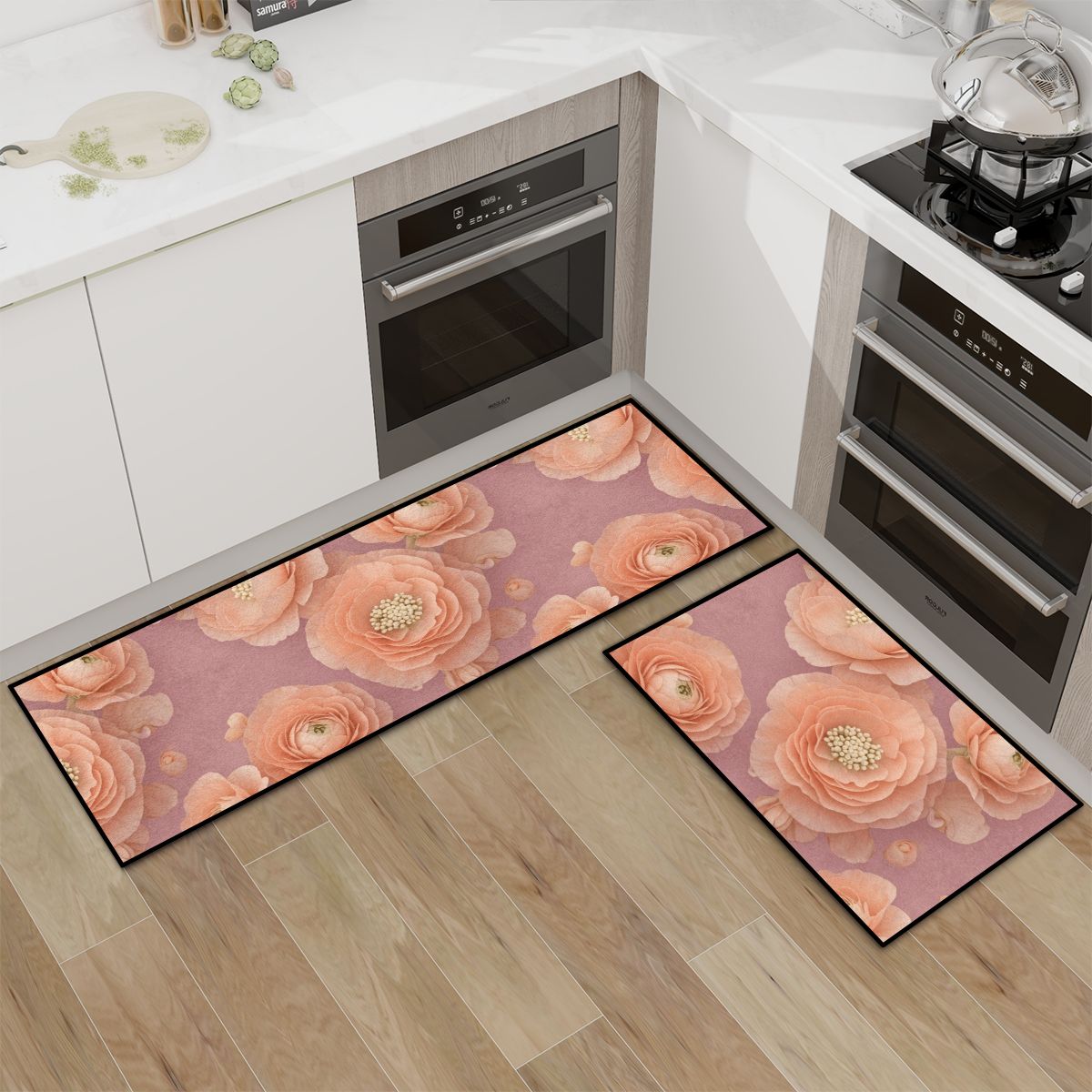 Kitchen Area Rug Set for Floor NonSlip Washable 19jaskrybrzoskwiniaaop