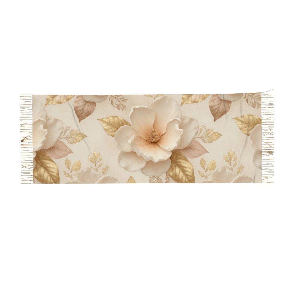 Warm Fringed Scarf for Women (Horizontal) 04magnoliechampagneaop