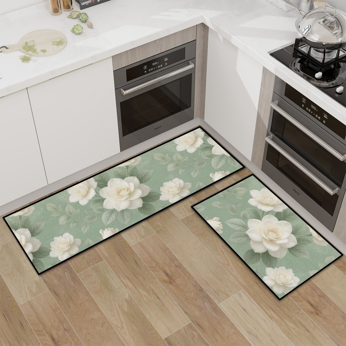 Kitchen Area Rug Set for Floor NonSlip Washable 18gardeniesageaop