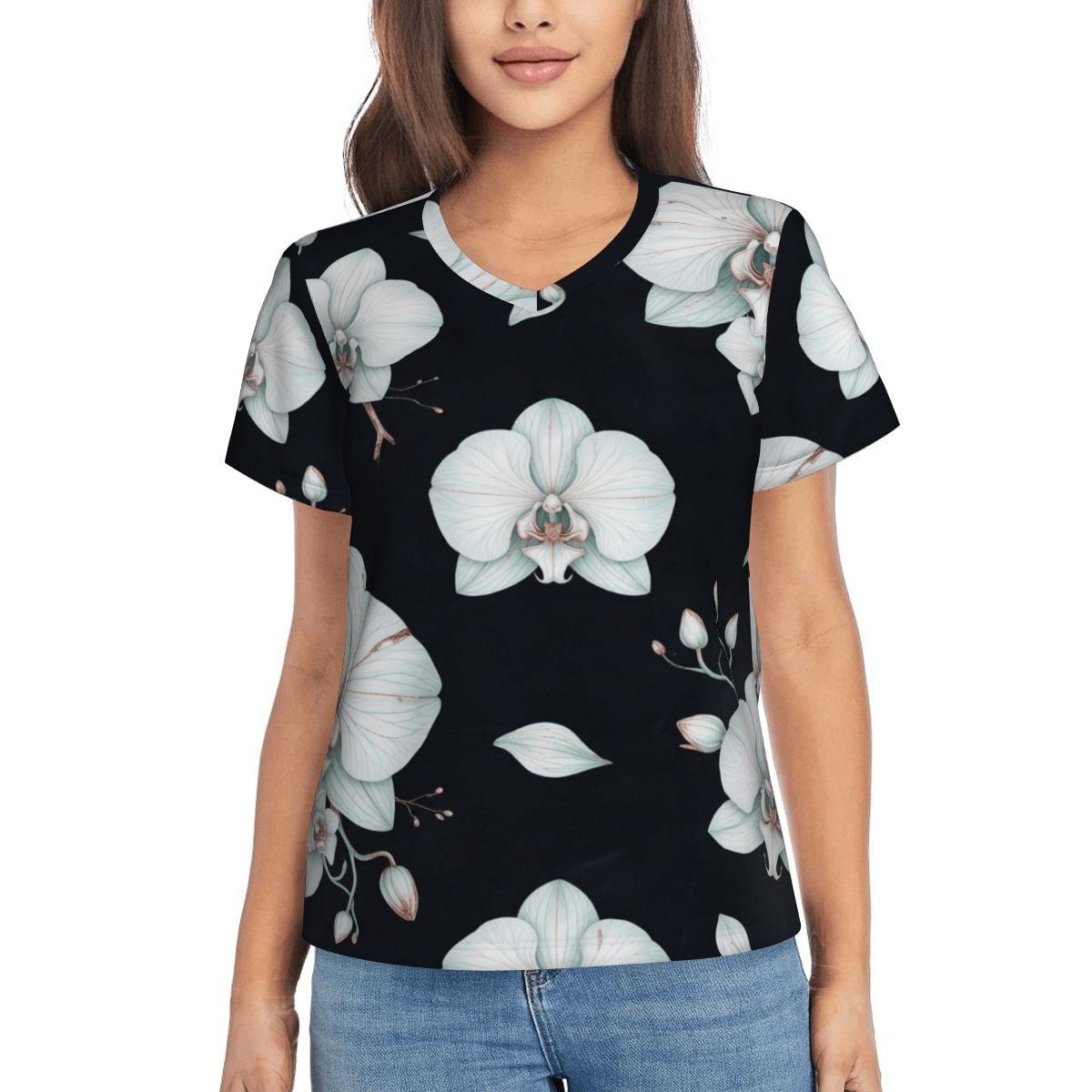 Women's VNeck ShortSleeve TShirt 03orchideenocaop