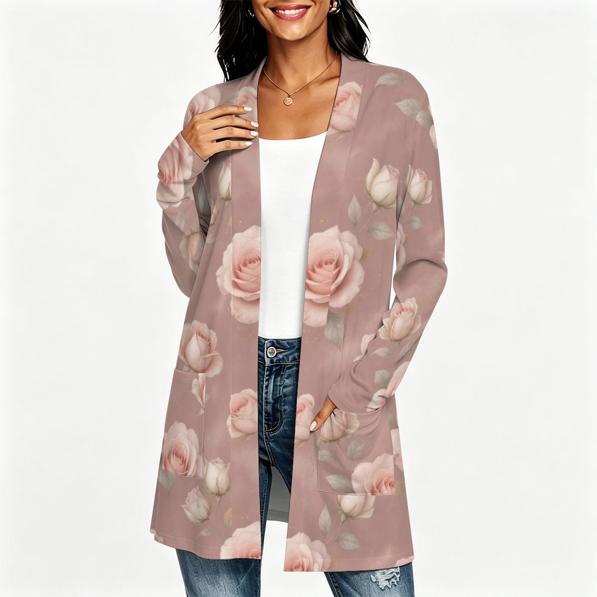 Women's Lightweight Open Front Cardigan 02rozeblushaop