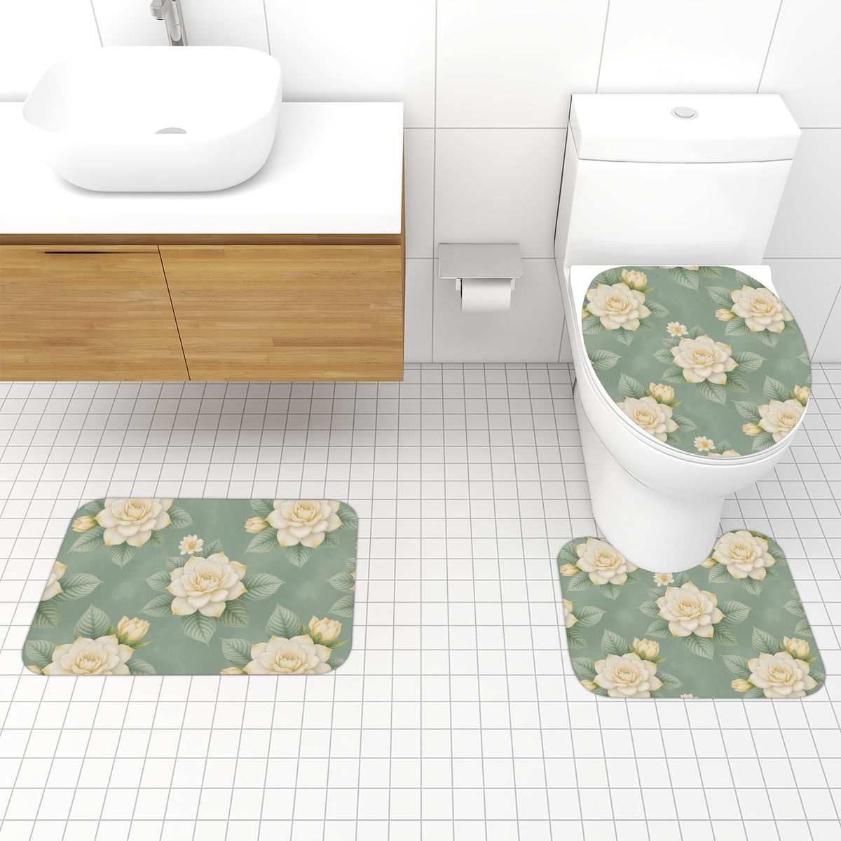 Bathroom Rugs Set 3 pcs 43gardeniev2aop