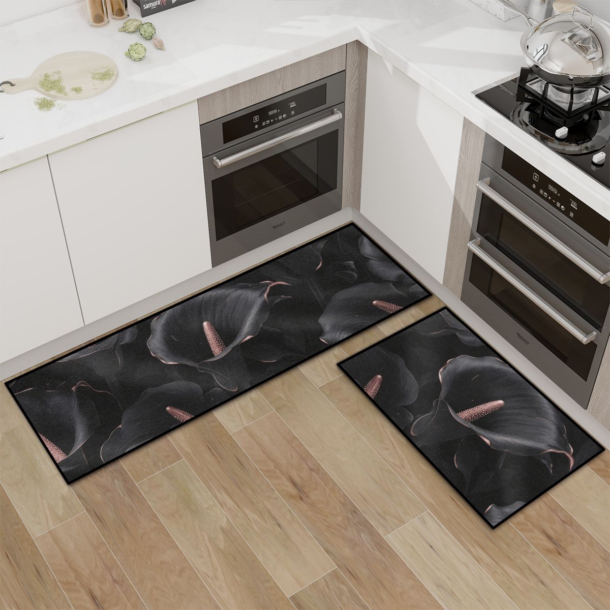 Kitchen Area Rug Set for Floor NonSlip Washable 30kalienoirv2aop