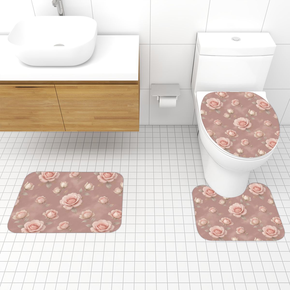 Bathroom Rugs Set 3 pcs 02rozeblushaop