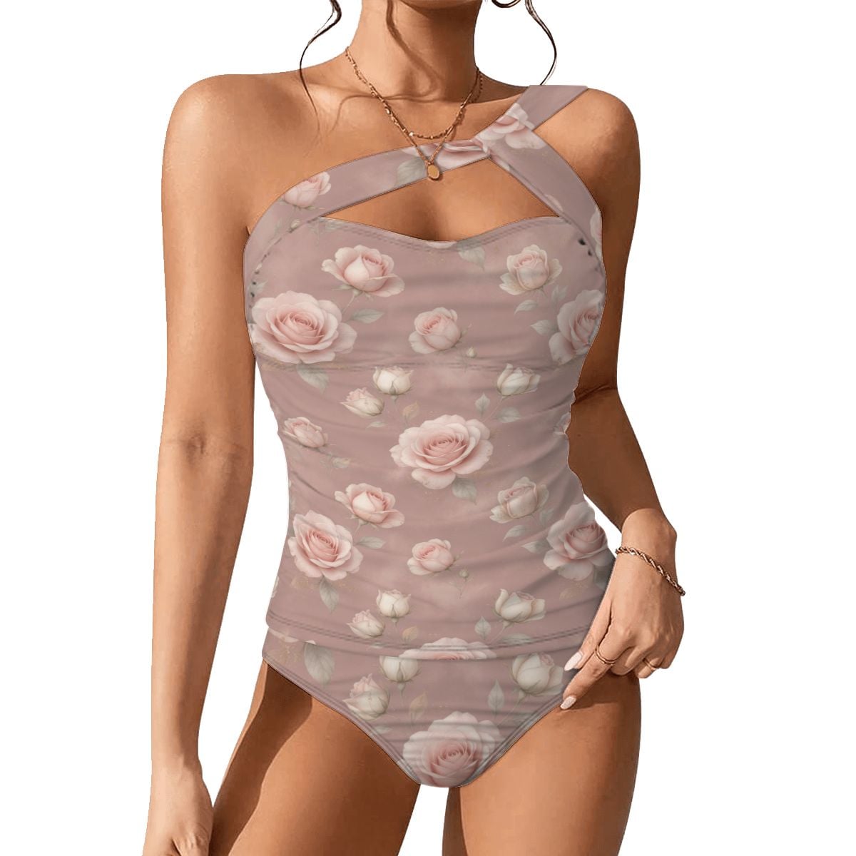 OneShoulder Two Piece Swimsuit Customized Services 02rozeblushaop