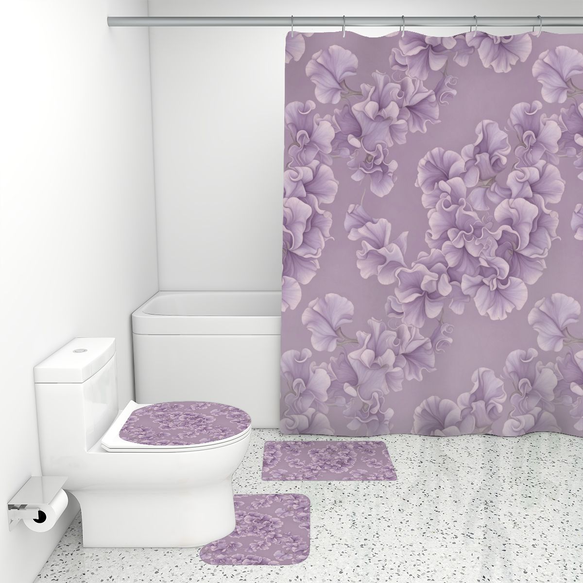 Bathroom Rugs Set with Shower Curtain 4 pcs 48groszekv2aop