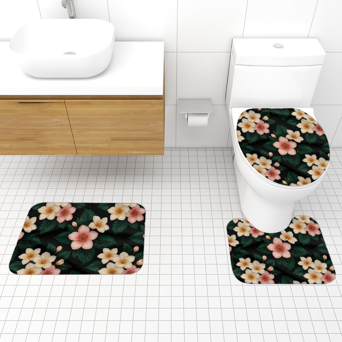 Bathroom Rugs Set 3 pcs 35plumeriav2aop