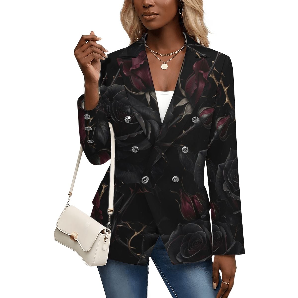 Women's Casual Blazer 09noirroseaopbezfald