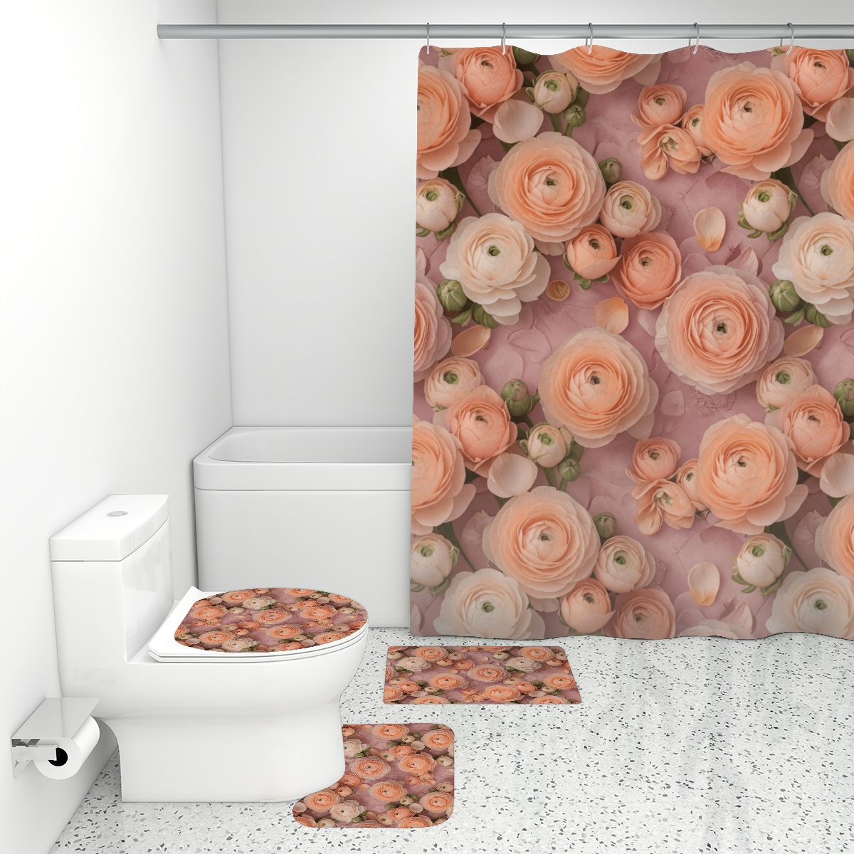 Bathroom Rugs Set with Shower Curtain 4 pcs 44jaskryv2aop