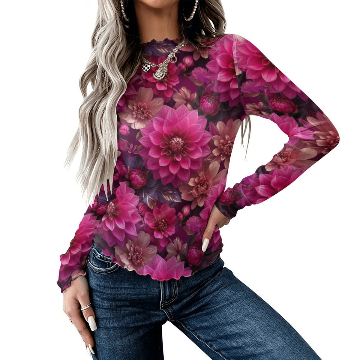 High Neck Mesh Long Sleeve Tops for Women 07daliefuksjaaop