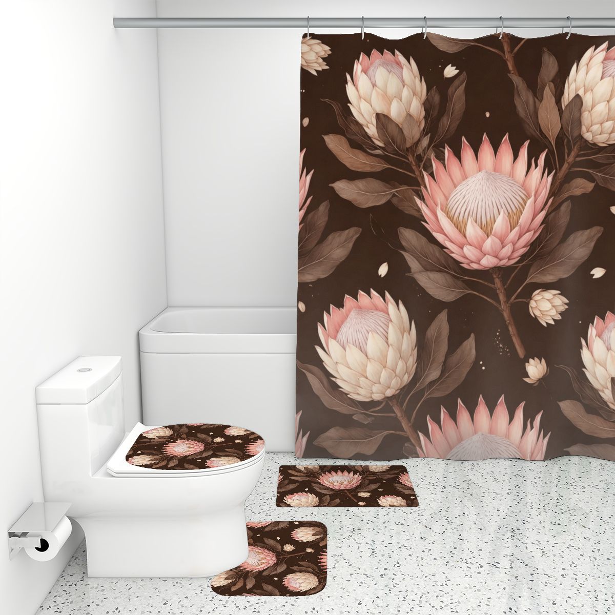 Bathroom Rugs Set with Shower Curtain 4 pcs 20proteaespressoaop
