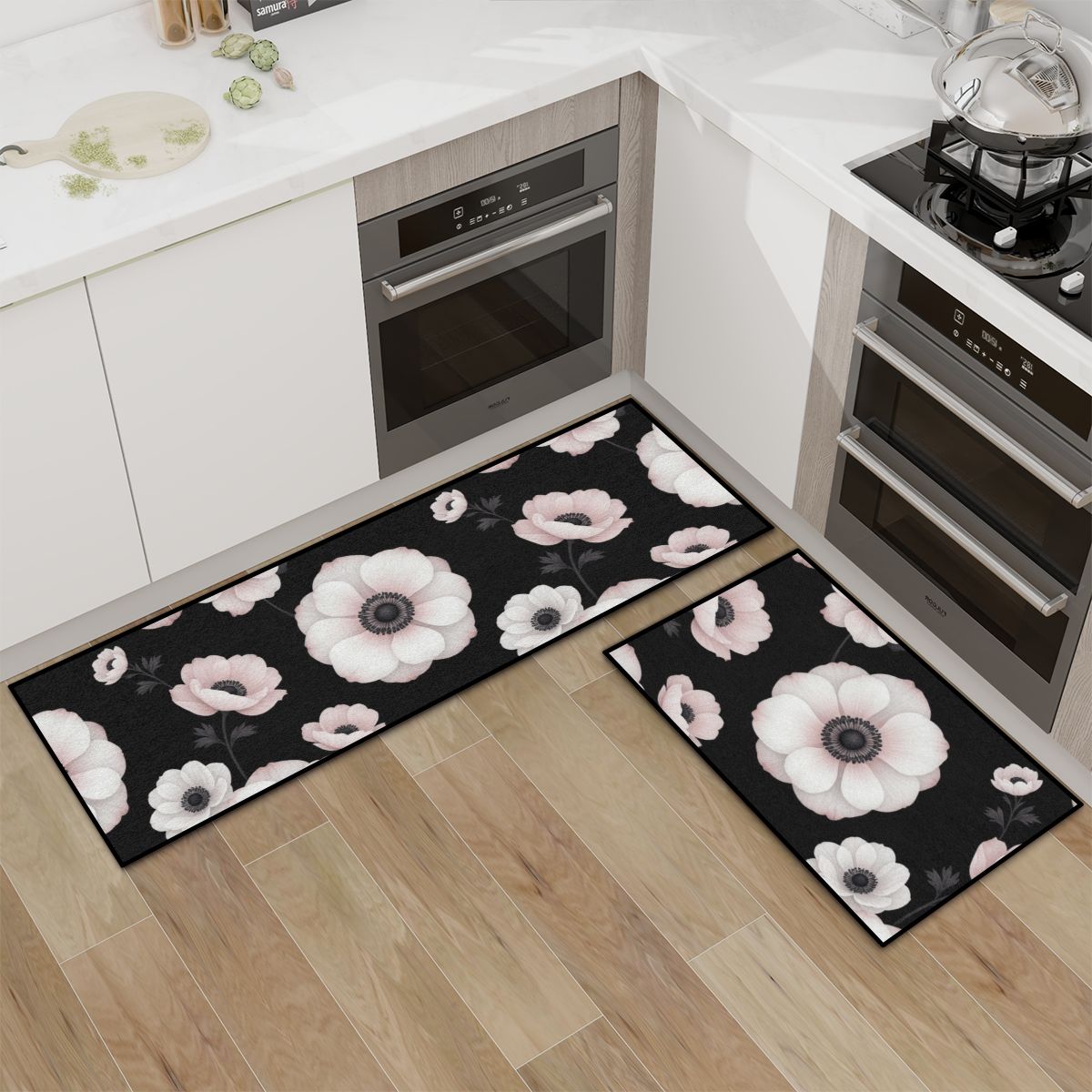 Kitchen Area Rug Set for Floor NonSlip Washable 21anemonynoiraop