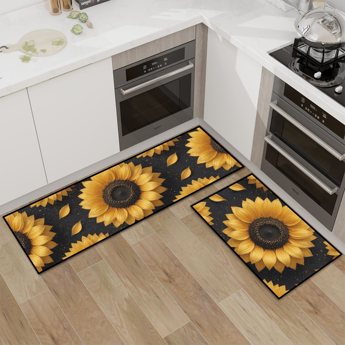 Kitchen Area Rug Set for Floor NonSlip Washable 47slonecznikiv2aop