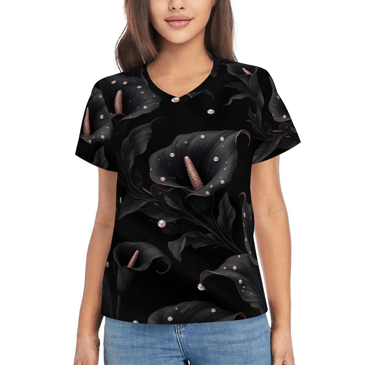 Women's VNeck ShortSleeve TShirt 05kalienoiraop
