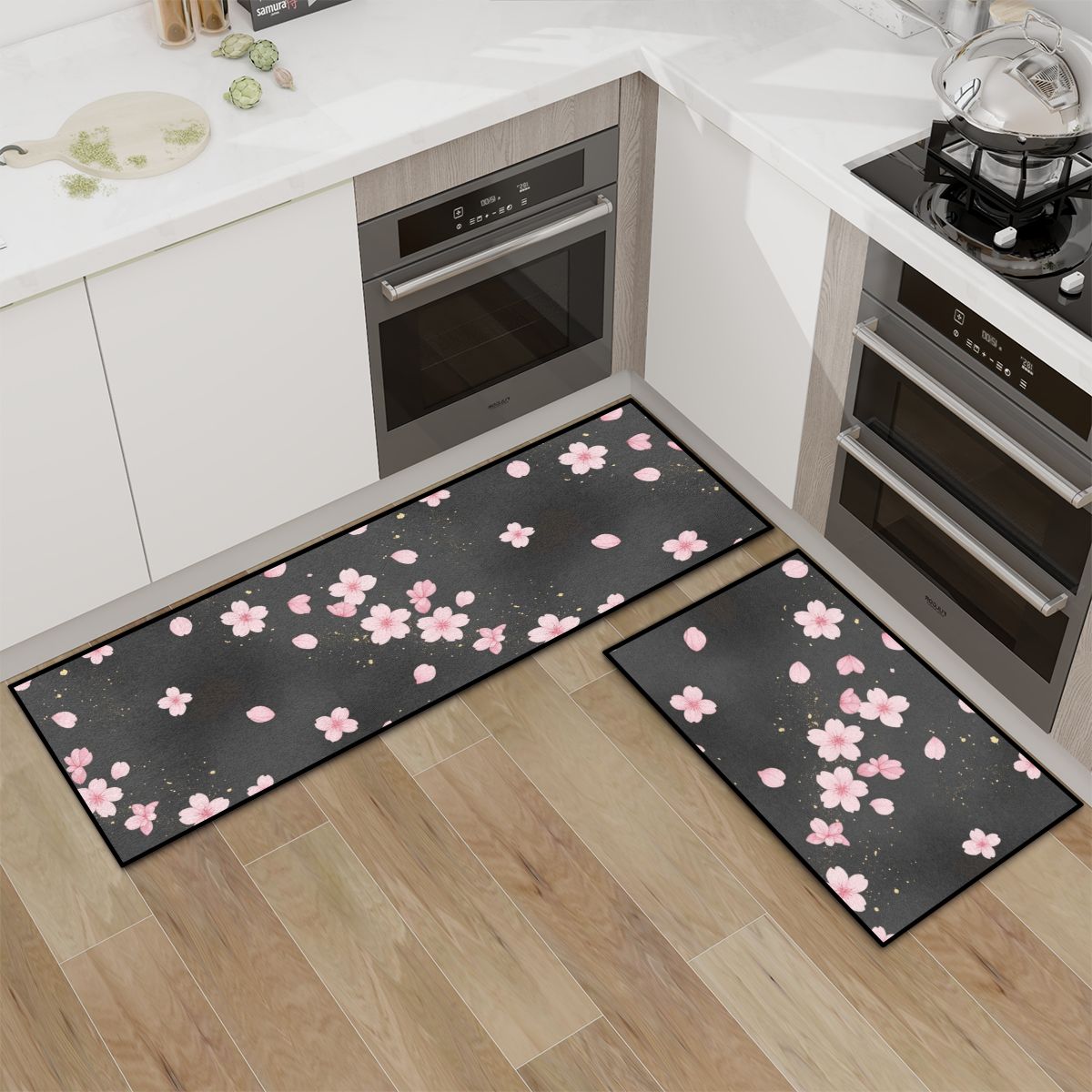 Kitchen Area Rug Set for Floor NonSlip Washable 06sakuradustaop