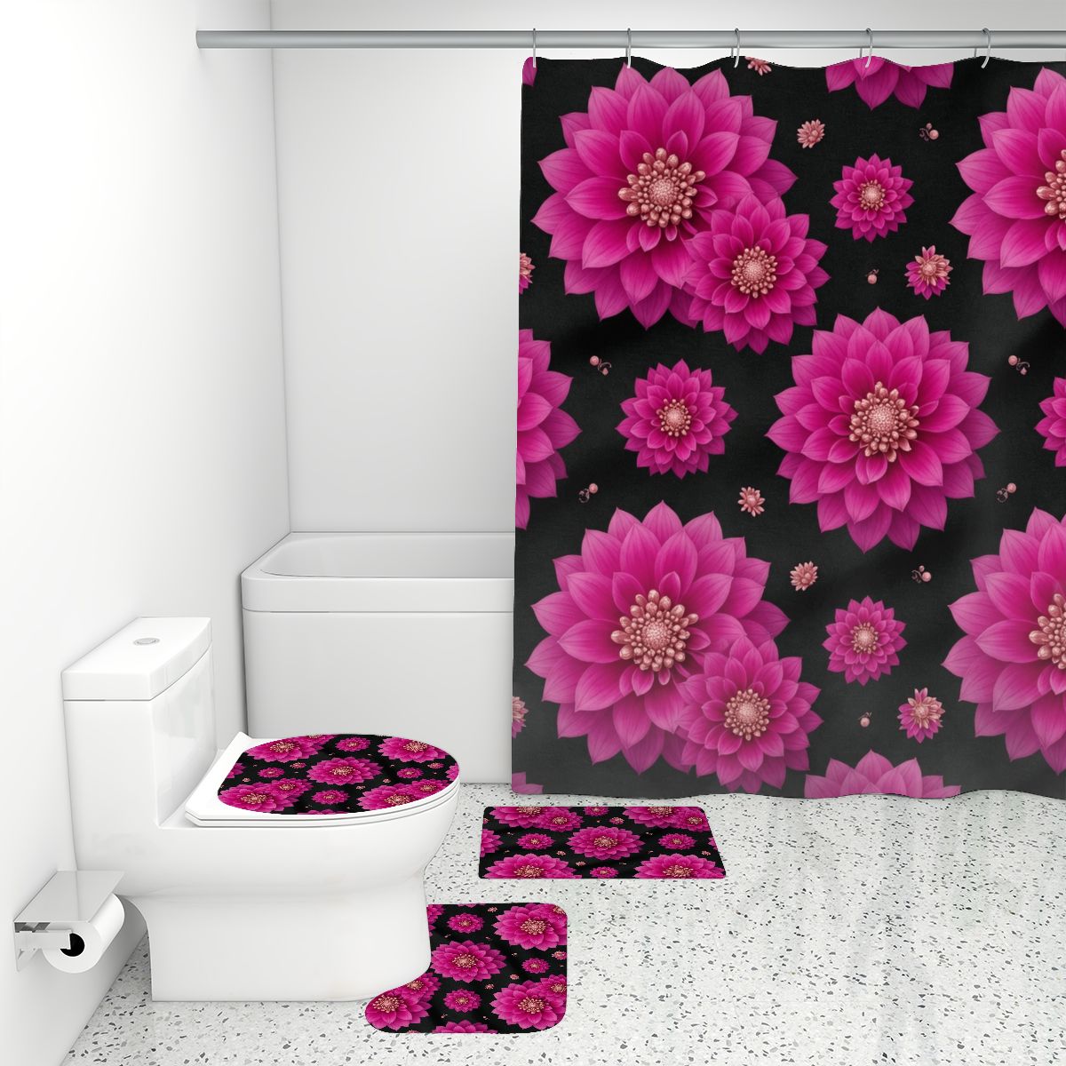 Bathroom Rugs Set with Shower Curtain 4 pcs 31daliefuksjav2aop