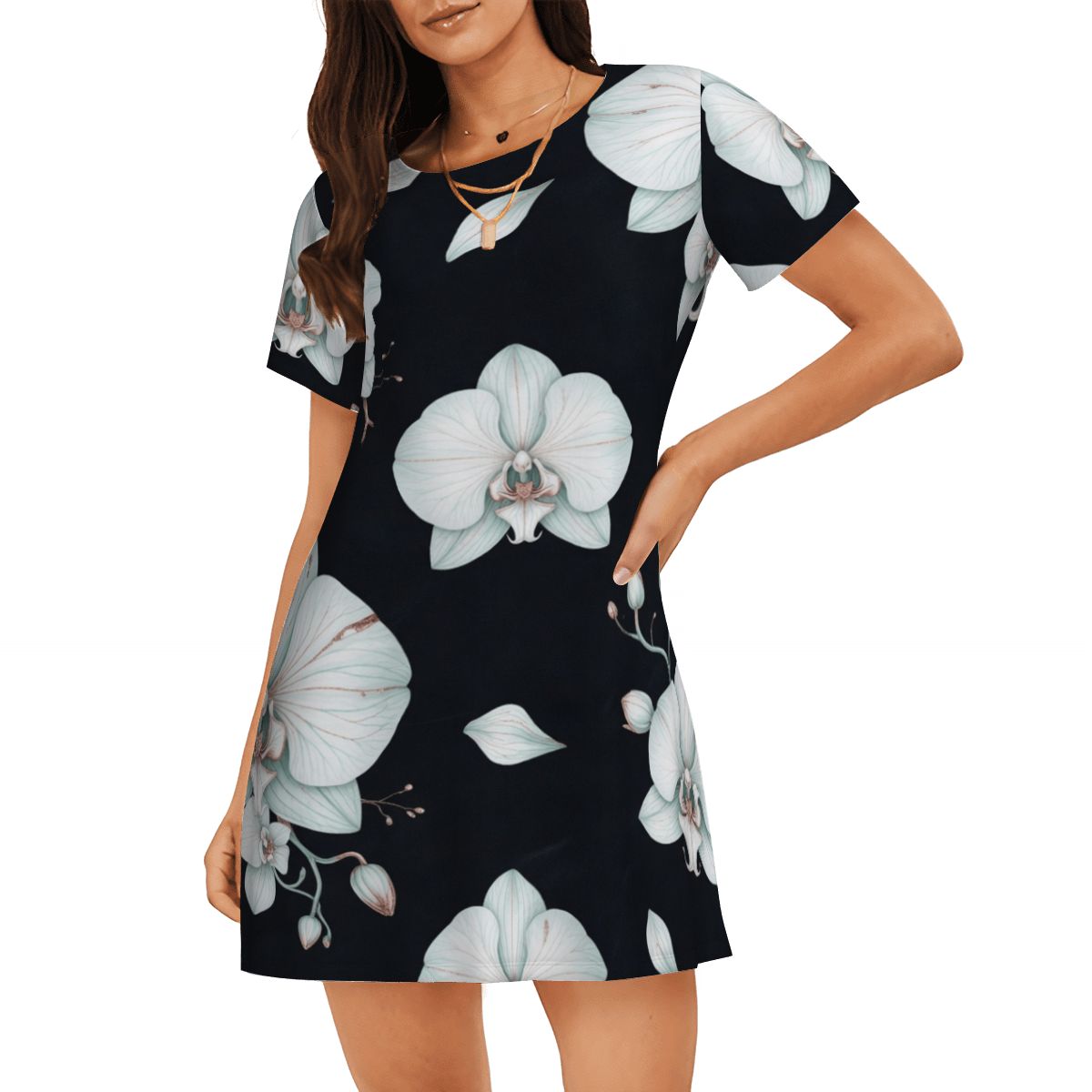 Women's Loose ShortSleeve Nightgown 03orchideenocaop