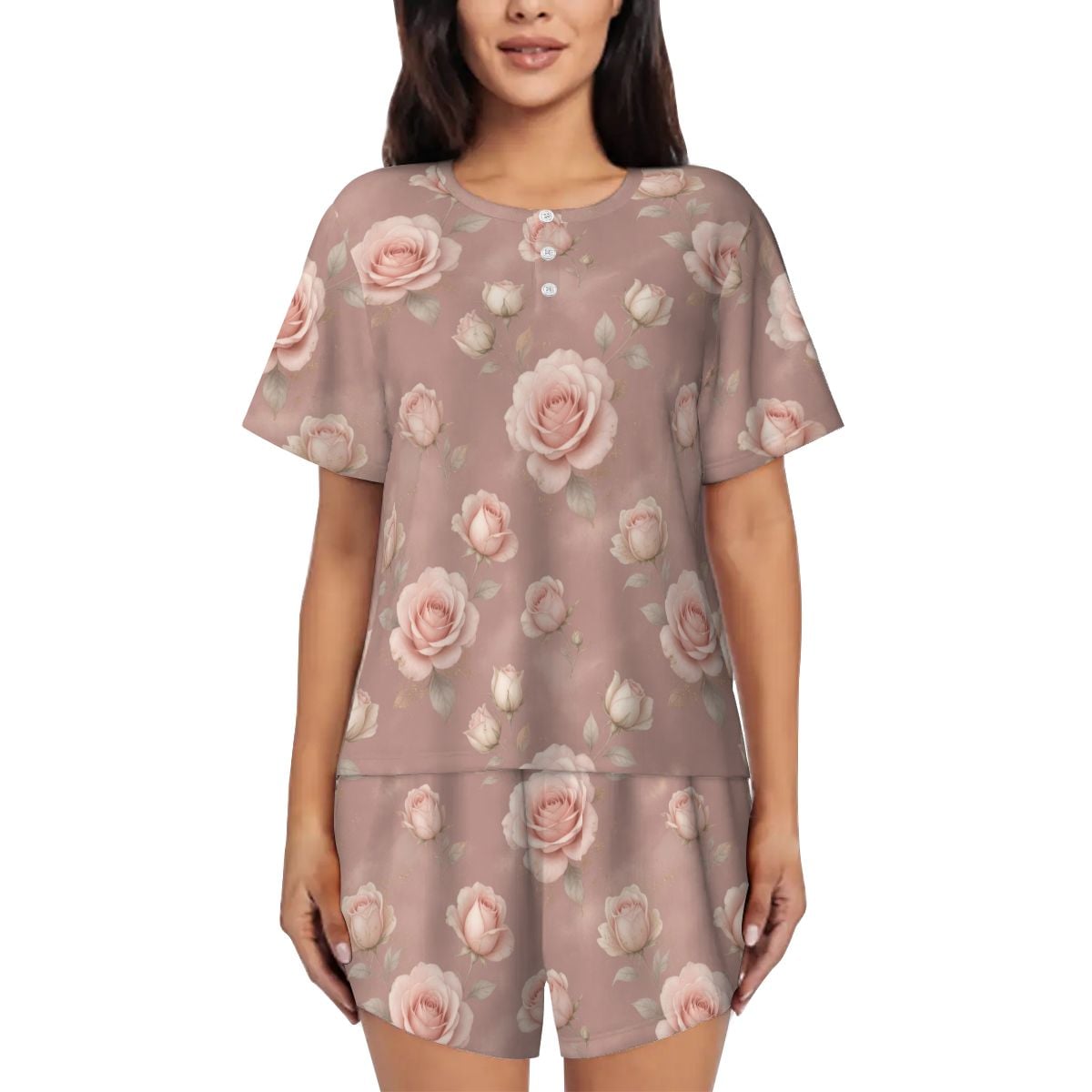 Pajama Sets for Women Crew Neck Short Sleeve 02rozeblushaop