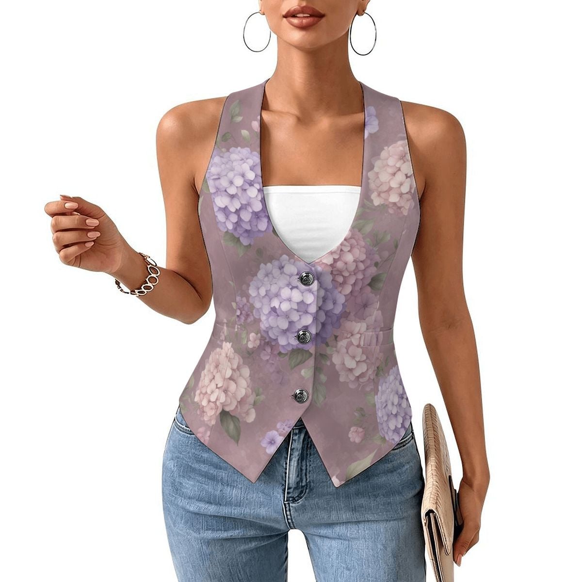 Women's Slim Fit Suit Vest 08hortensjelawendaaop