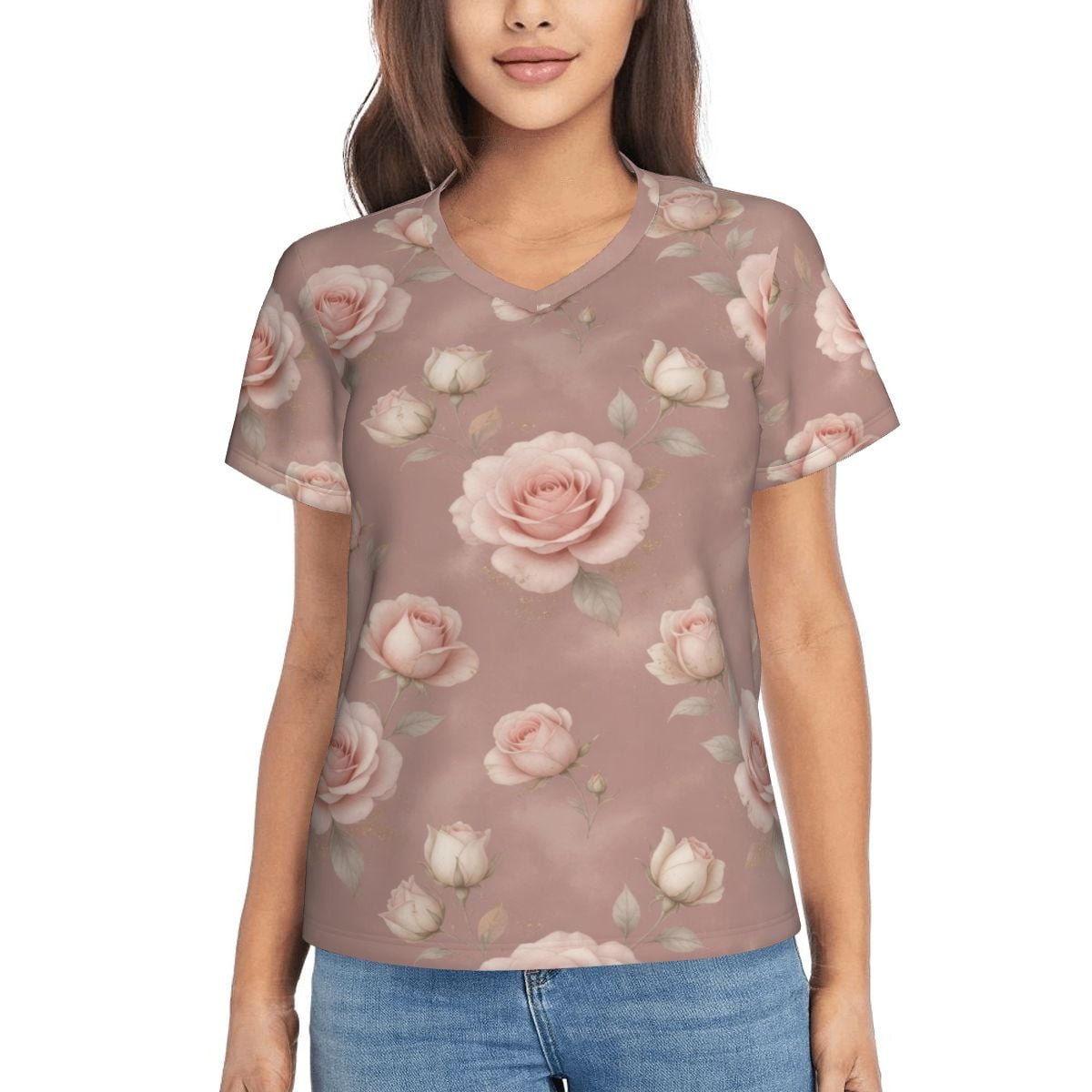 Women's VNeck ShortSleeve TShirt 02rozeblushaop