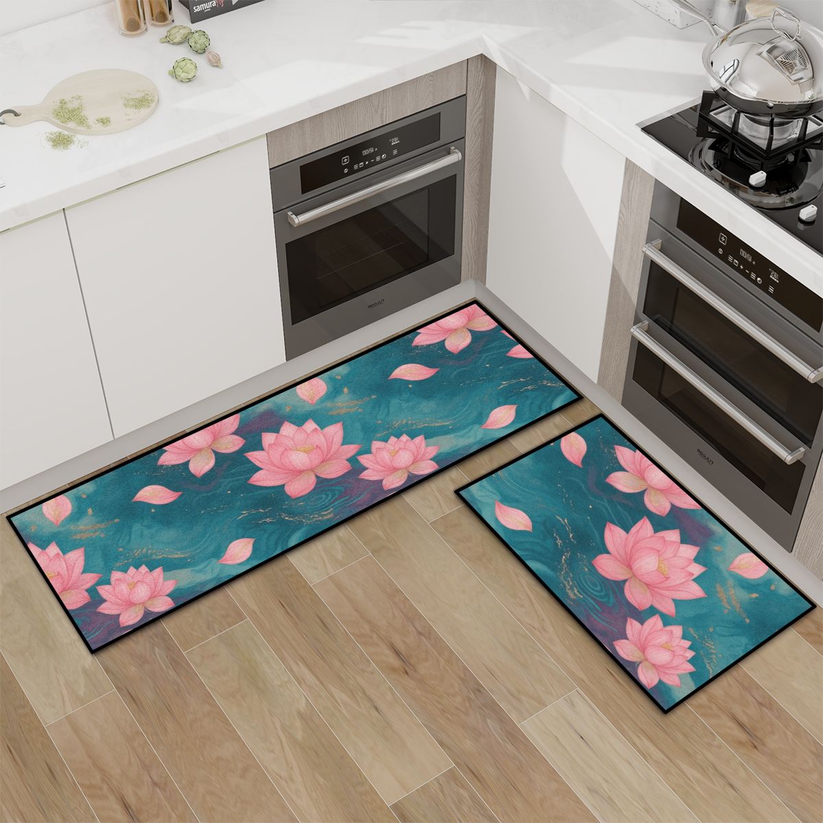 Kitchen Area Rug Set for Floor NonSlip Washable 15lotosytealaop