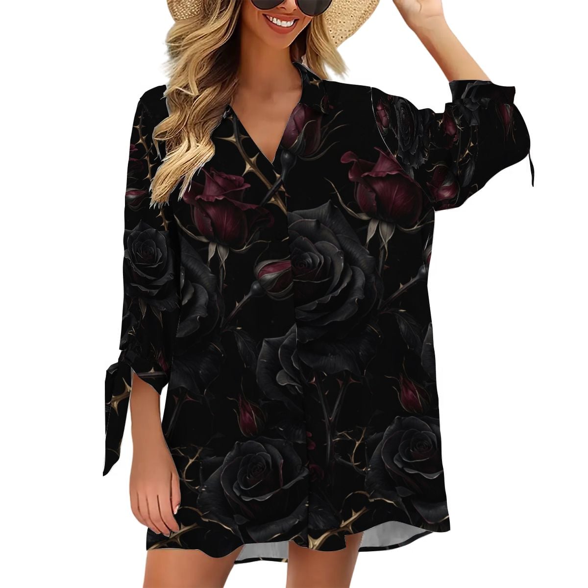 Women's Cardigan Shirt ThreeQuarter Sleeve 09noirroseaopbezfald