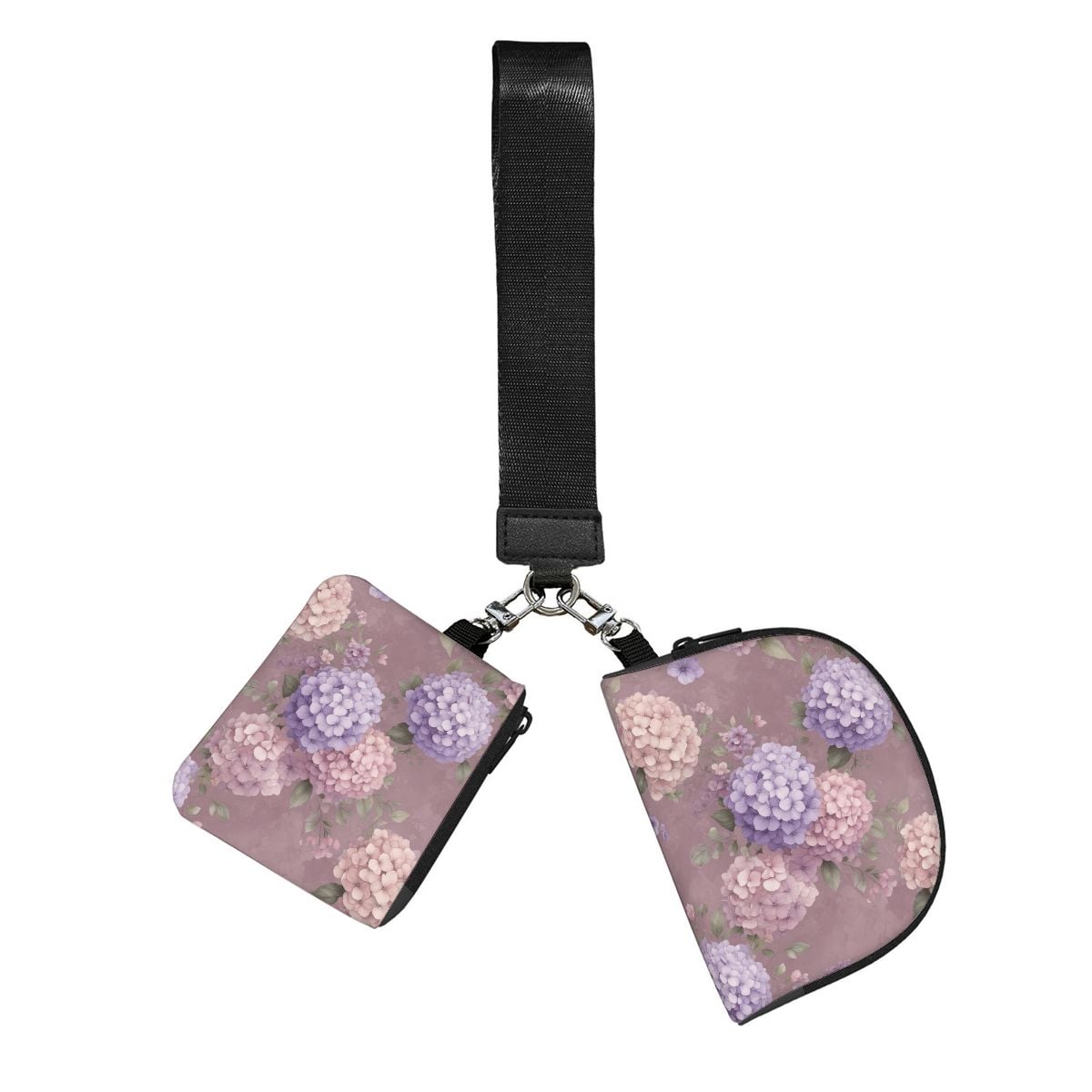Dual Pouch Keychain Wristlet Wallet 08hortensjelawendaaop