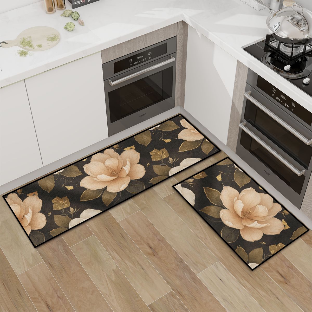 Kitchen Area Rug Set for Floor NonSlip Washable 29magnolieluxeaop