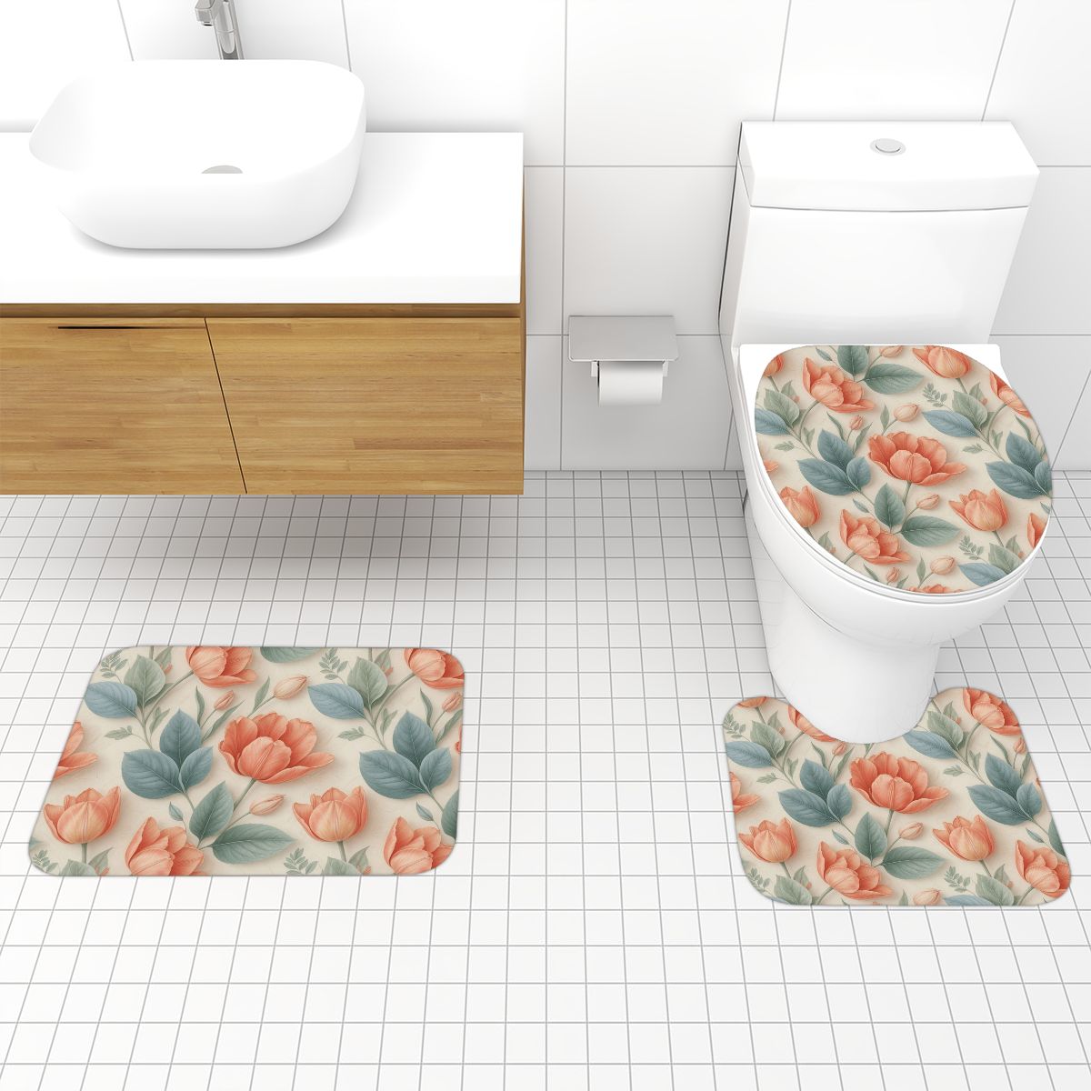 Bathroom Rugs Set 3 pcs 39tulipanyv2aop