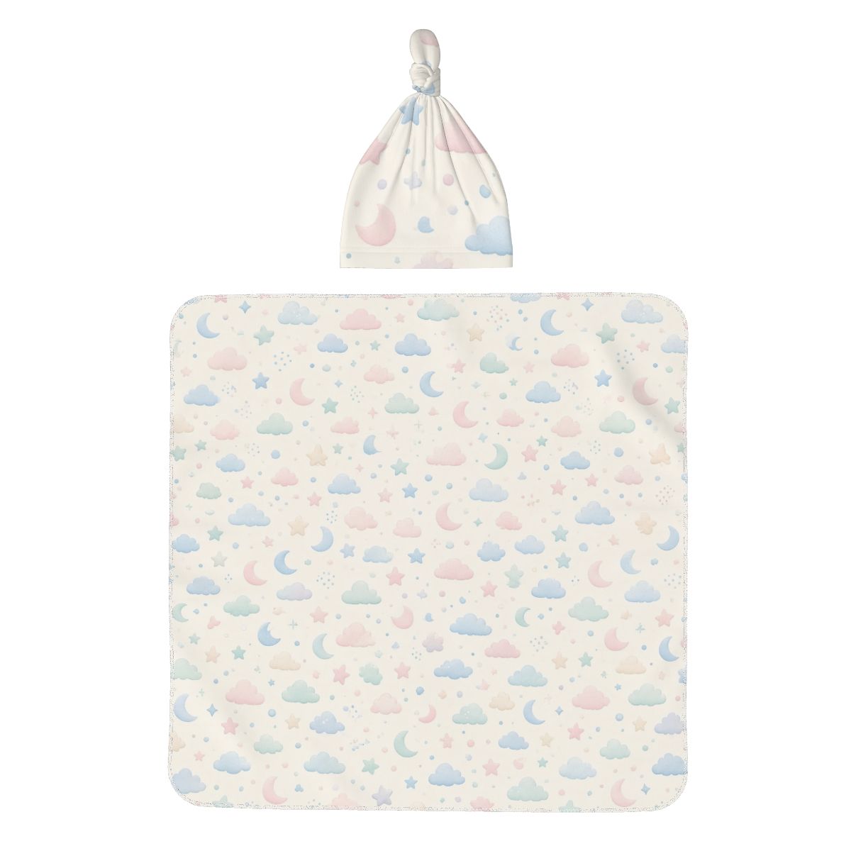 Baby Swaddle Blanket  Beanie Hat Set chmurkiksiezyce